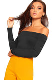 Black Off Shoulder Long Sleeve Bodysuit For Women 8-10 - Dropwear