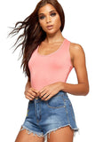 Cream Solid Round Neck Fitted Tank Bodysuits - Basics For Women 12-14 - Dropwear