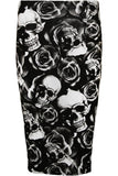 Skull Roses Printed Stretch Pencil Midi Skirt For Women 12-14 - Dropwear