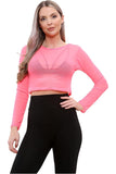 Sheer Mesh Long Sleeve Crop Top For Women  - Dropwear