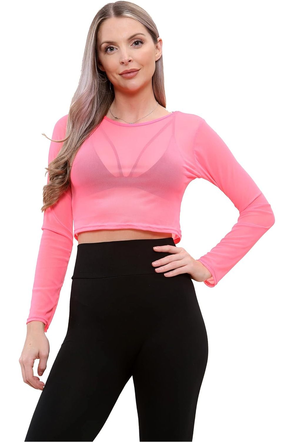 White Sheer Mesh Long Sleeve Crop Top For Women 8-10 - Dropwear