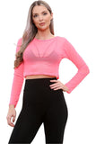 White Sheer Mesh Long Sleeve Crop Top For Women 8-10 - Dropwear