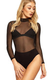 Black Plus Size Turtle Neck Mesh Bodysuit For Women 16-18 - Dropwear