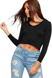 Black V Neck Long Sleeve Crop Top For Women 8-10 - Dropwear
