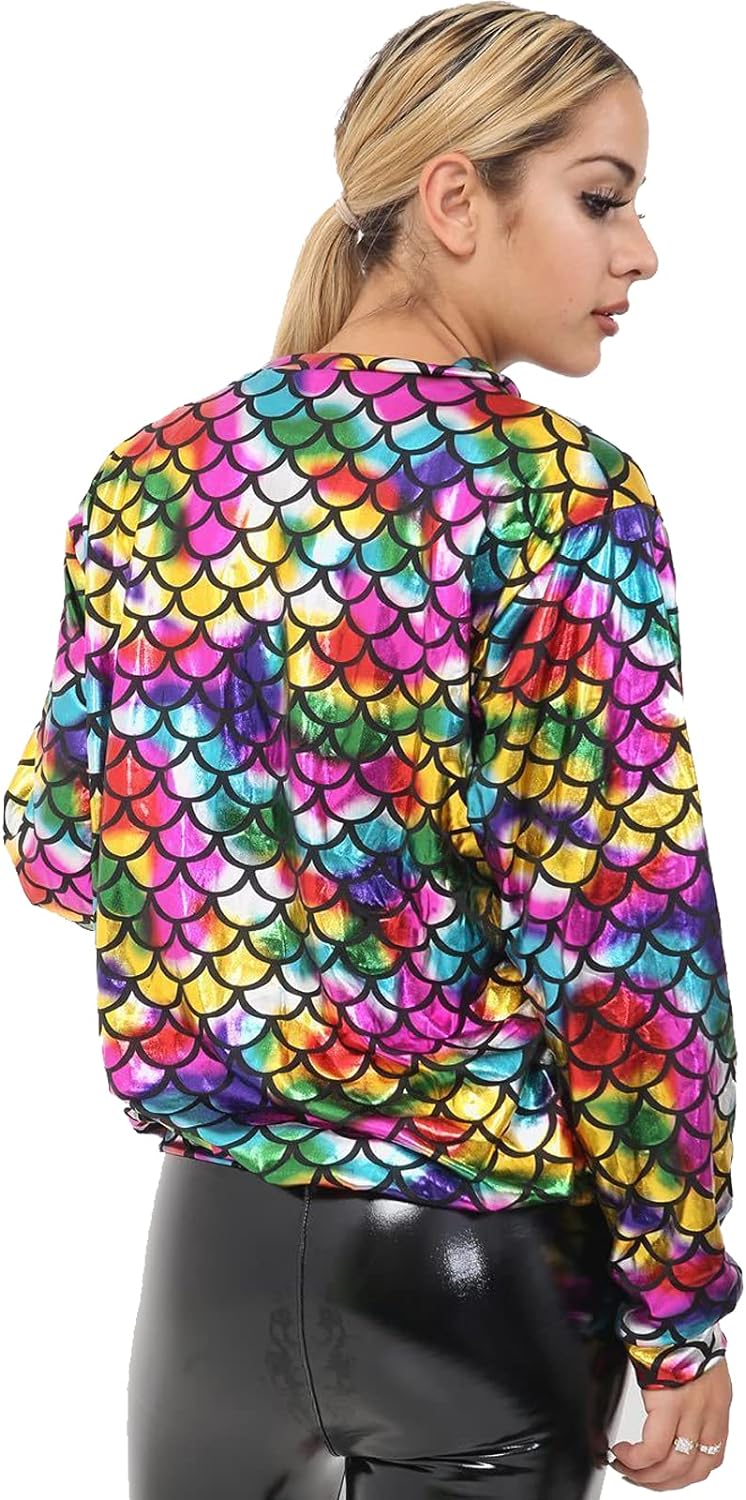 Rainbow Glitter Mermaid Sequin Bomber Jacket For Women 16-18 - Dropwear
