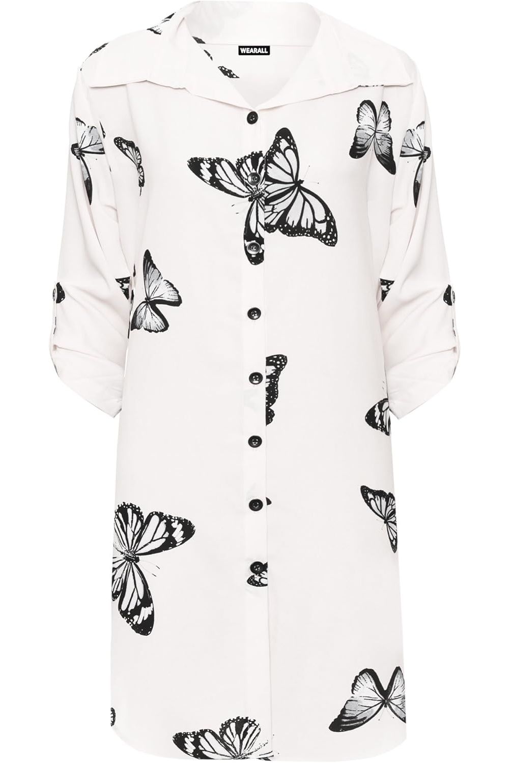 Butterfly Print Side Slit Curved Hem Top For Women  - Dropwear