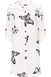 Butterfly Print Side Slit Curved Hem Top For Women  - Dropwear