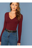 Red Plus Size Long Sleeve V Neck Top For Women 16-18 - Dropwear