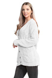 Khaki Cable Knitted Button Cardigan For Women 12-14 - Dropwear