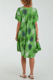 Palm Tree Short Sleeve Midi Dress For Women  - Dropwear