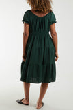 Bardot Shirred Bodice Tiered Dress For Women  - Dropwear