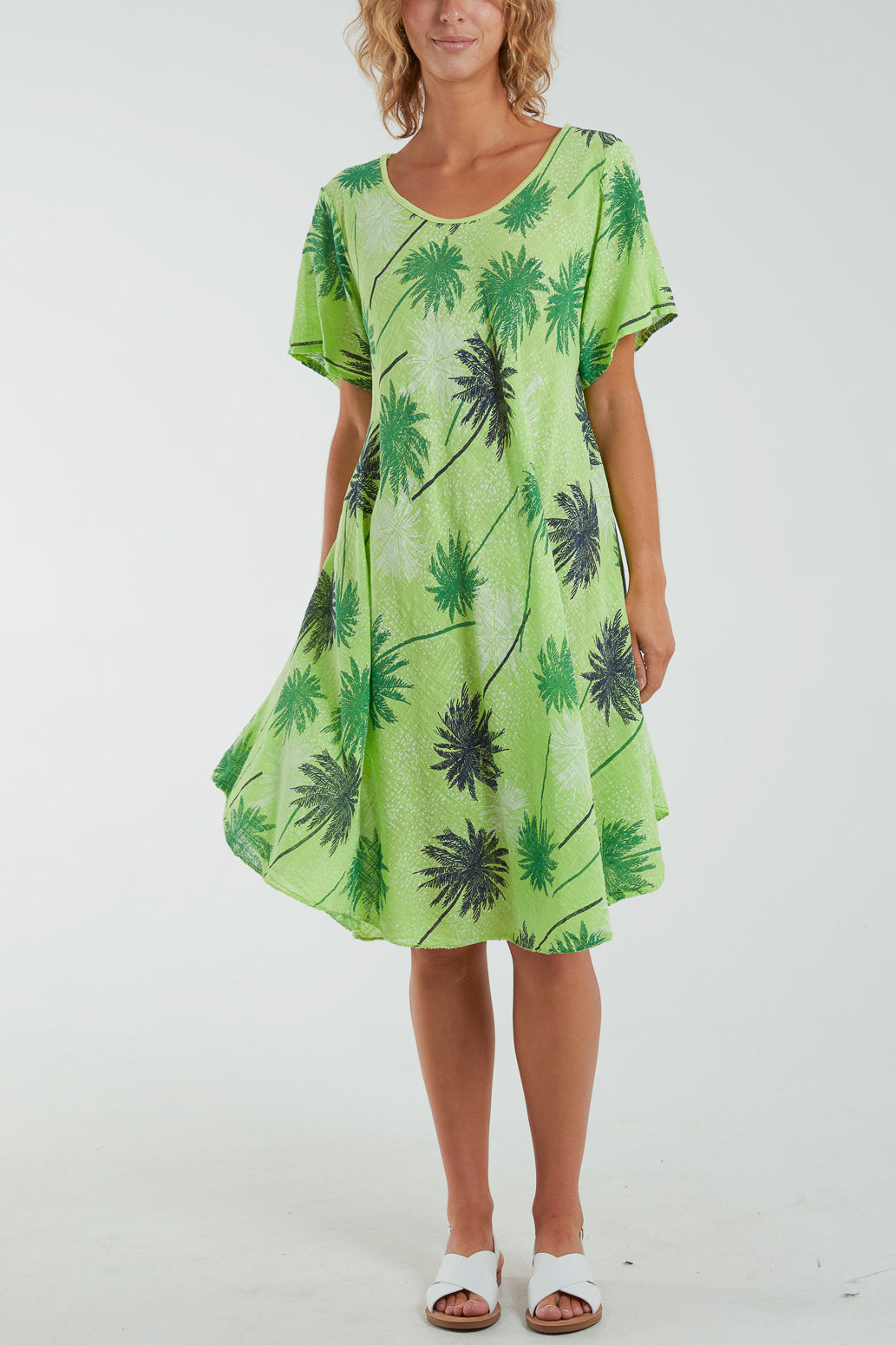 Palm Tree Short Sleeve Midi Dress For Women  - Dropwear