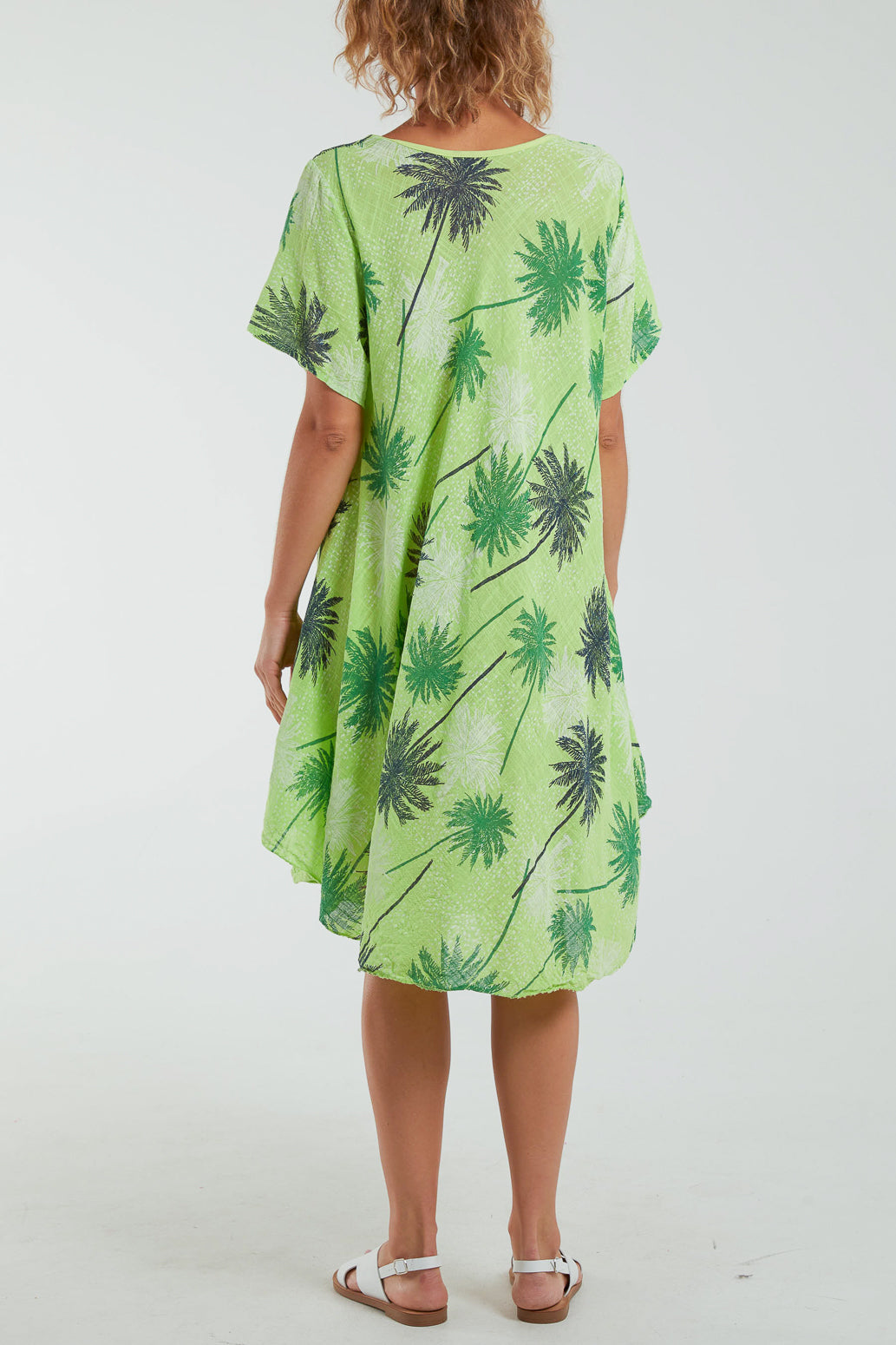 Palm Tree Short Sleeve Midi Dress For Women  - Dropwear