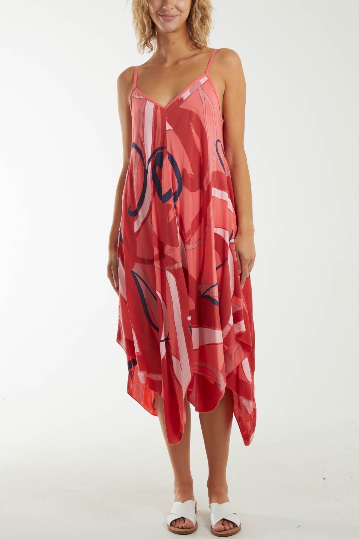 Khaki Abstract Cami Hanky Hem Dress For Women ONE SIZE - Dropwear