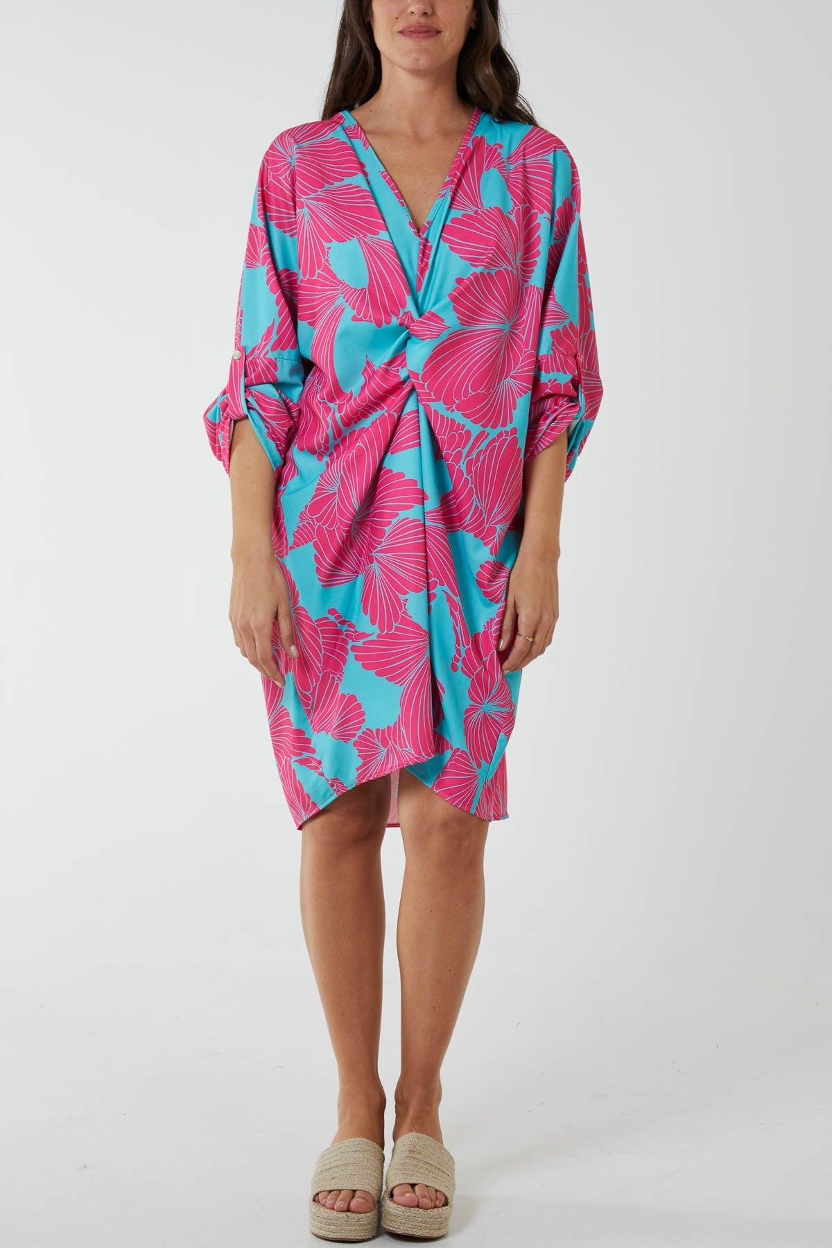 Lilac Floral Twisted Front Midi Dress For Women ONE SIZE - Dropwear