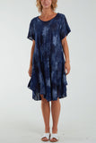 Royal Blue Palm Tree Short Sleeve Midi Dress For Women ONE SIZE - Dropwear