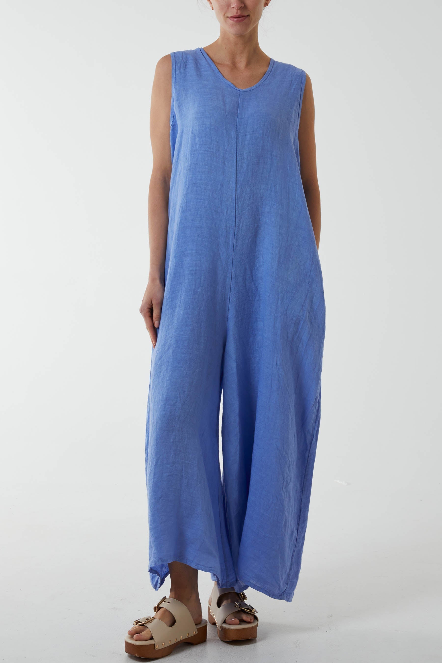 White Linen Sleeveless Jumpsuit For Women ONE SIZE - Dropwear