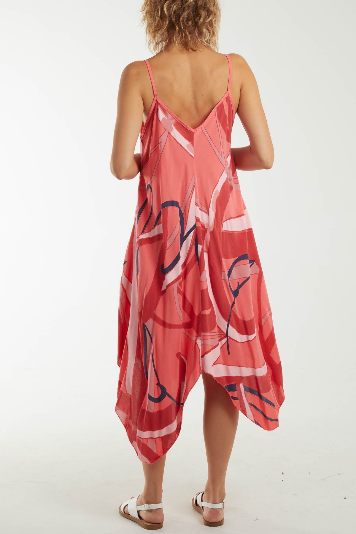 Royal Blue Abstract Cami Hanky Hem Dress For Women ONE SIZE - Dropwear