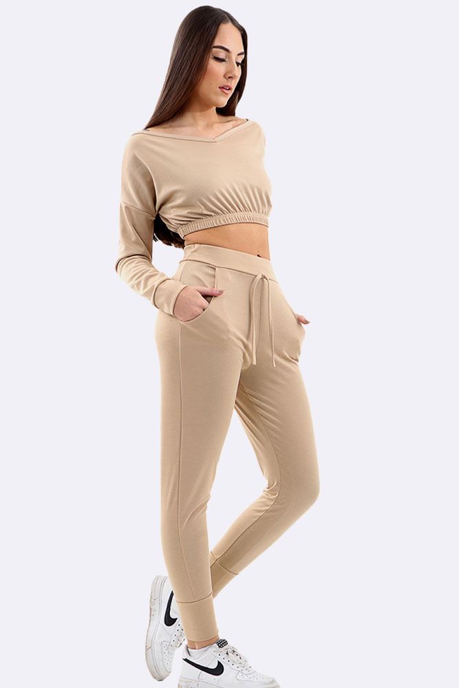 Khaki Co-Ord 2 Piece Loungewear Suit Set For Women 12-14 - Dropwear