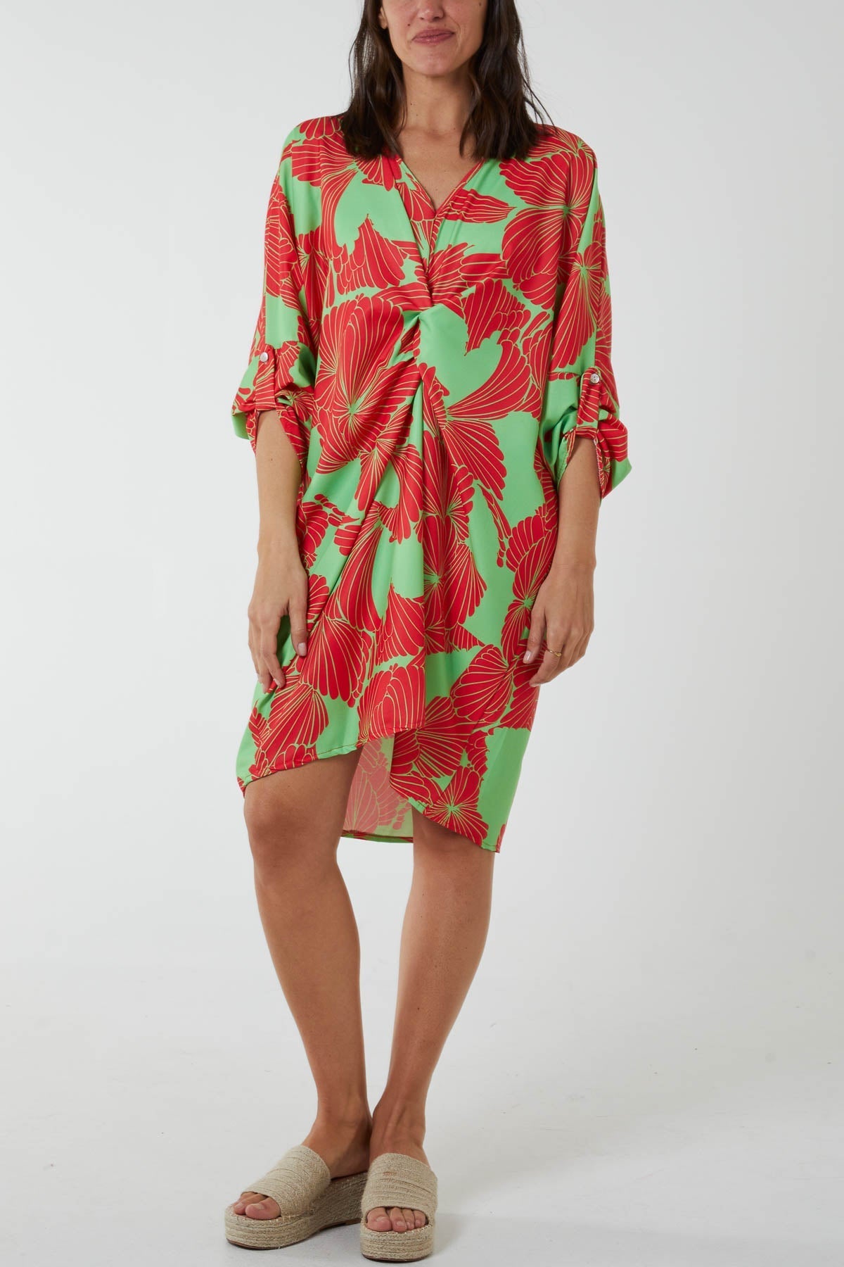 Floral Twisted Front Midi Dress For Women  - Dropwear