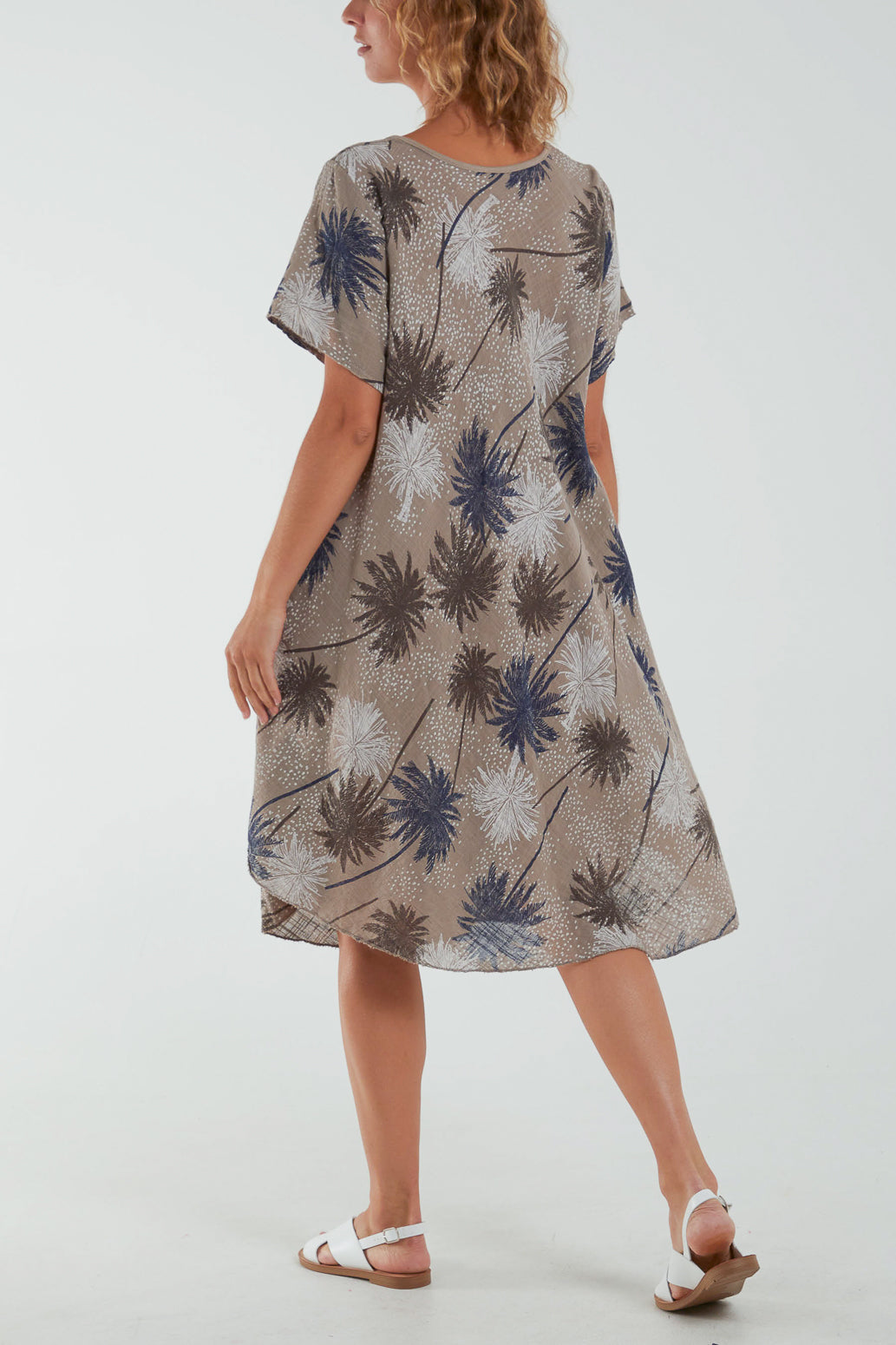 Turquoise Palm Tree Short Sleeve Midi Dress For Women ONE SIZE - Dropwear