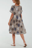 Turquoise Palm Tree Short Sleeve Midi Dress For Women ONE SIZE - Dropwear