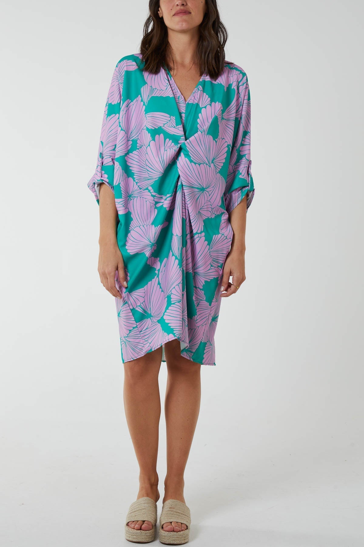 Floral Twisted Front Midi Dress For Women  - Dropwear