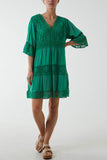 Apple Green Lace Tiered Smock Dress For Women ONE SIZE - Dropwear