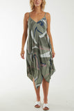 Fuchsia Abstract Cami Hanky Hem Dress For Women ONE SIZE - Dropwear
