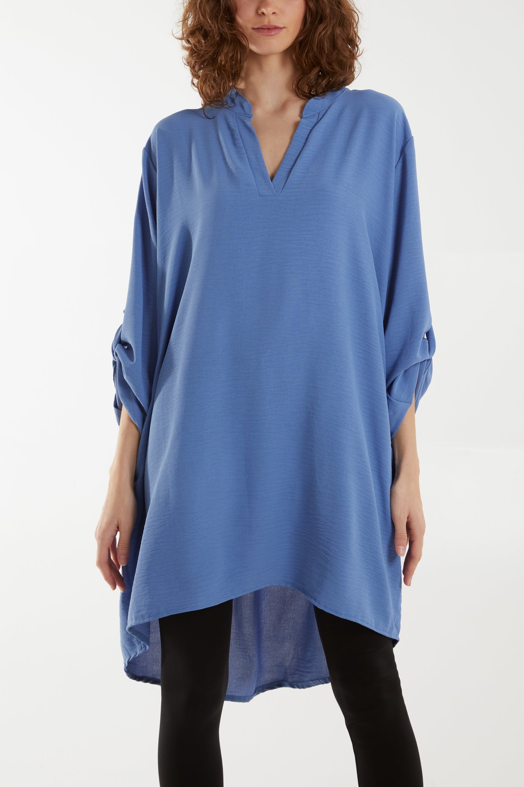 V-Neck Button Sleeve Long Top For Women  - Dropwear