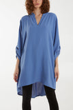 V-Neck Button Sleeve Long Top For Women  - Dropwear