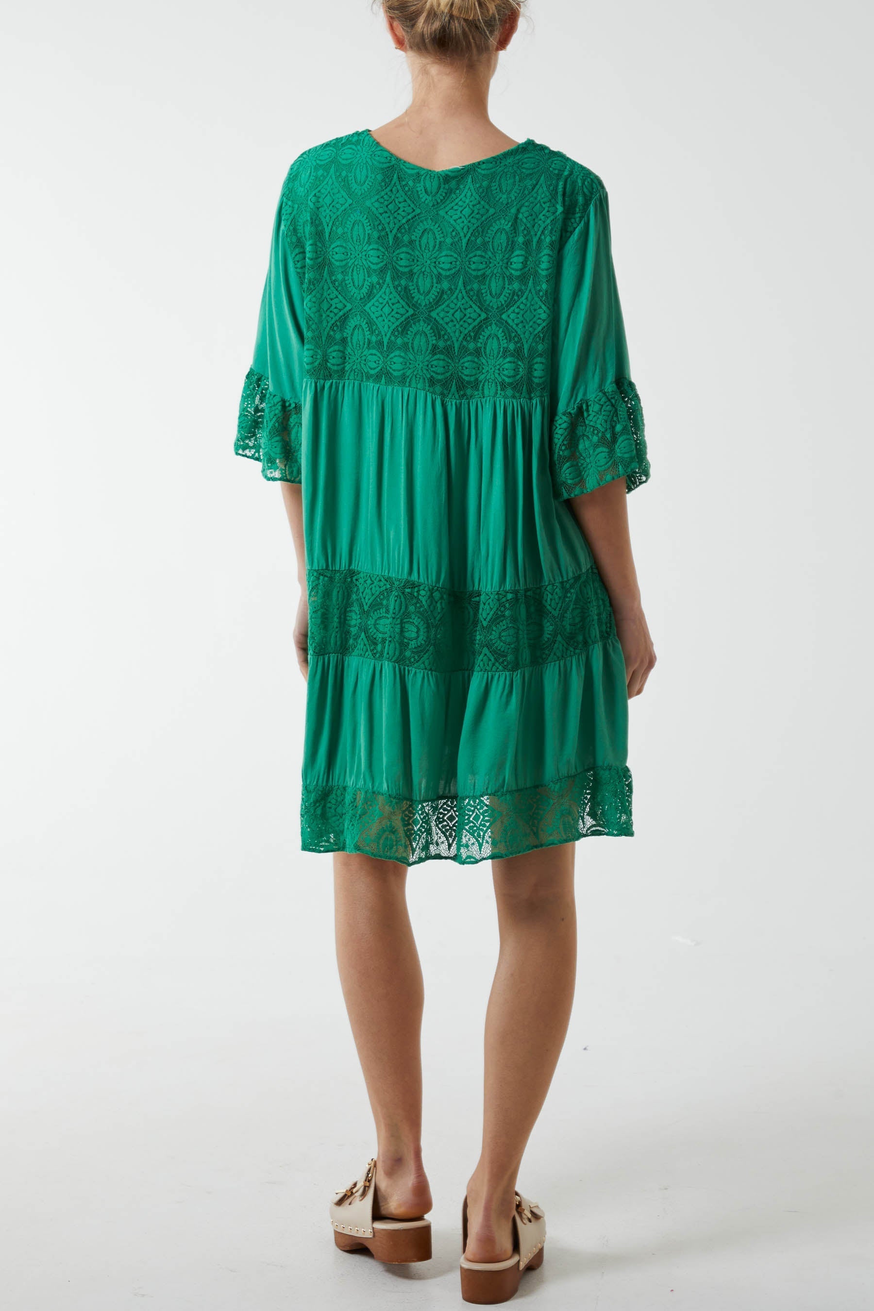 Bubblegum Pink Lace Tiered Smock Dress For Women ONE SIZE - Dropwear
