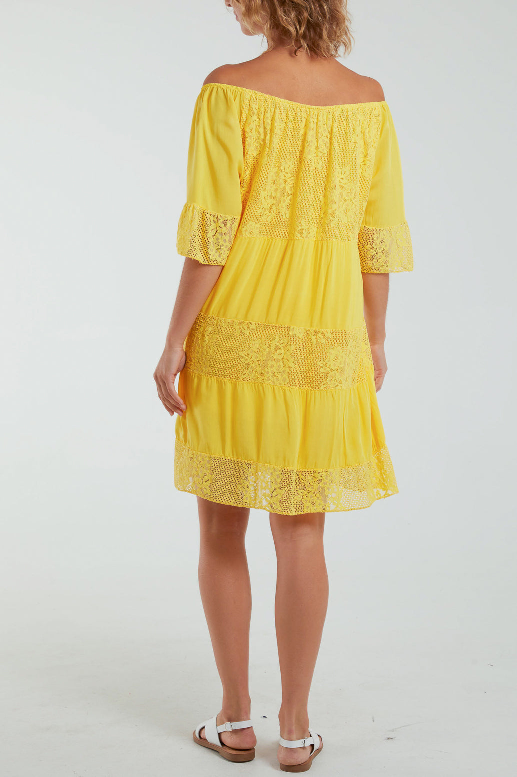 Scoop Neck Tie Lace Tiered Midi Dress For Women  - Dropwear