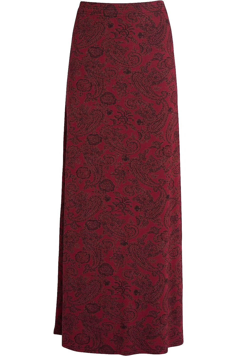 Pasiley Wine Plus Size Wine Paisley Print Maxi Skirt For Women 14 - Dropwear