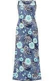 Blue Denim Look Print Sleeveless Maxi Dress For Women 20 - Dropwear