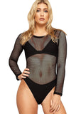 Black Fishnet Long Sleeve Bodysuit For Women 8-10 - Dropwear