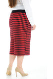 Grey Plus Size Midi Skirt Dogtooth For Women 24-26 - Dropwear