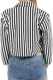 Black White Plus Size Cropped Waterfall Blazer Striped Print For Women 24-26 - Dropwear