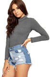 Dark Grey Unity Solid Stand Collar turtleneck Bodysuits For Women 12-14 - Dropwear