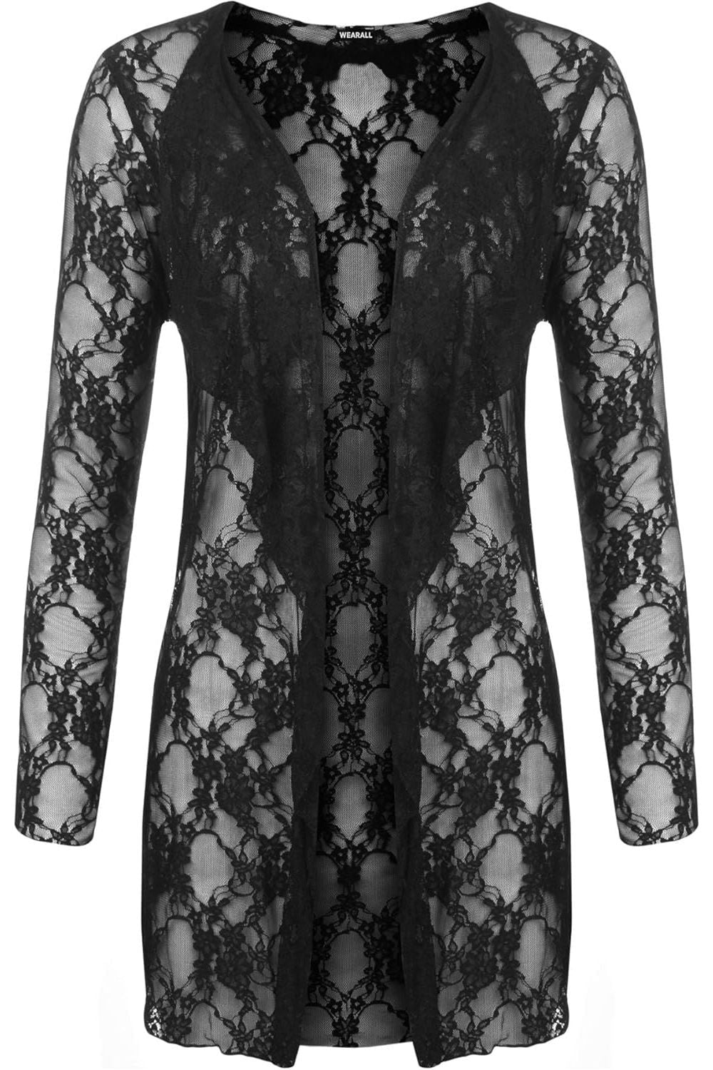 Wine Floral Lace Open Cardigan Waterfall Top For Women 18 - Dropwear