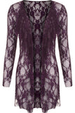 Wine Floral Lace Open Cardigan Waterfall Top For Women 22-24 - Dropwear