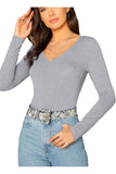 Grey Plus Size Long Sleeve V Neck Top For Women 16-18 - Dropwear