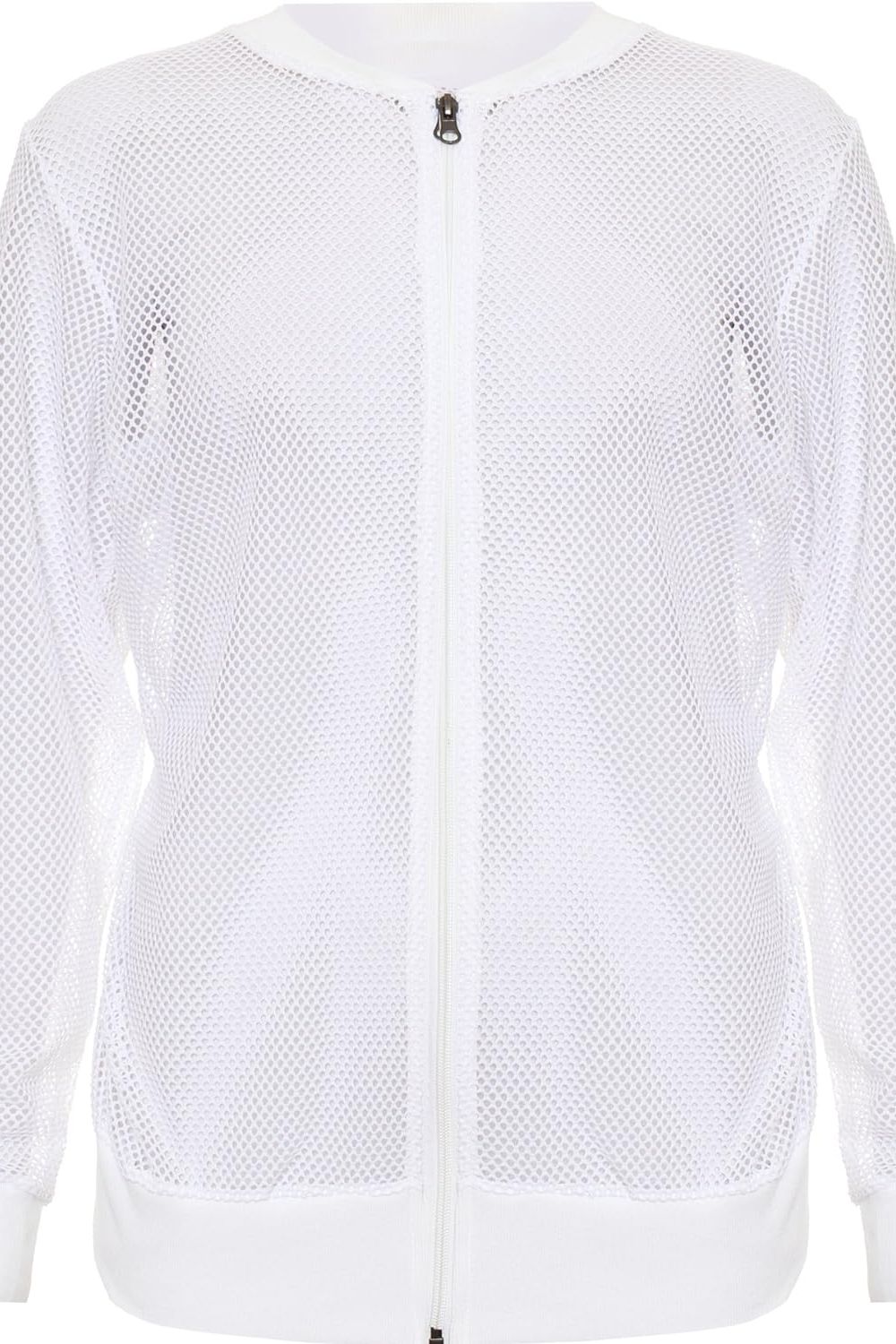 White Mesh Bomber Jacket Ladies Net Plain Top For Women 18 - Dropwear