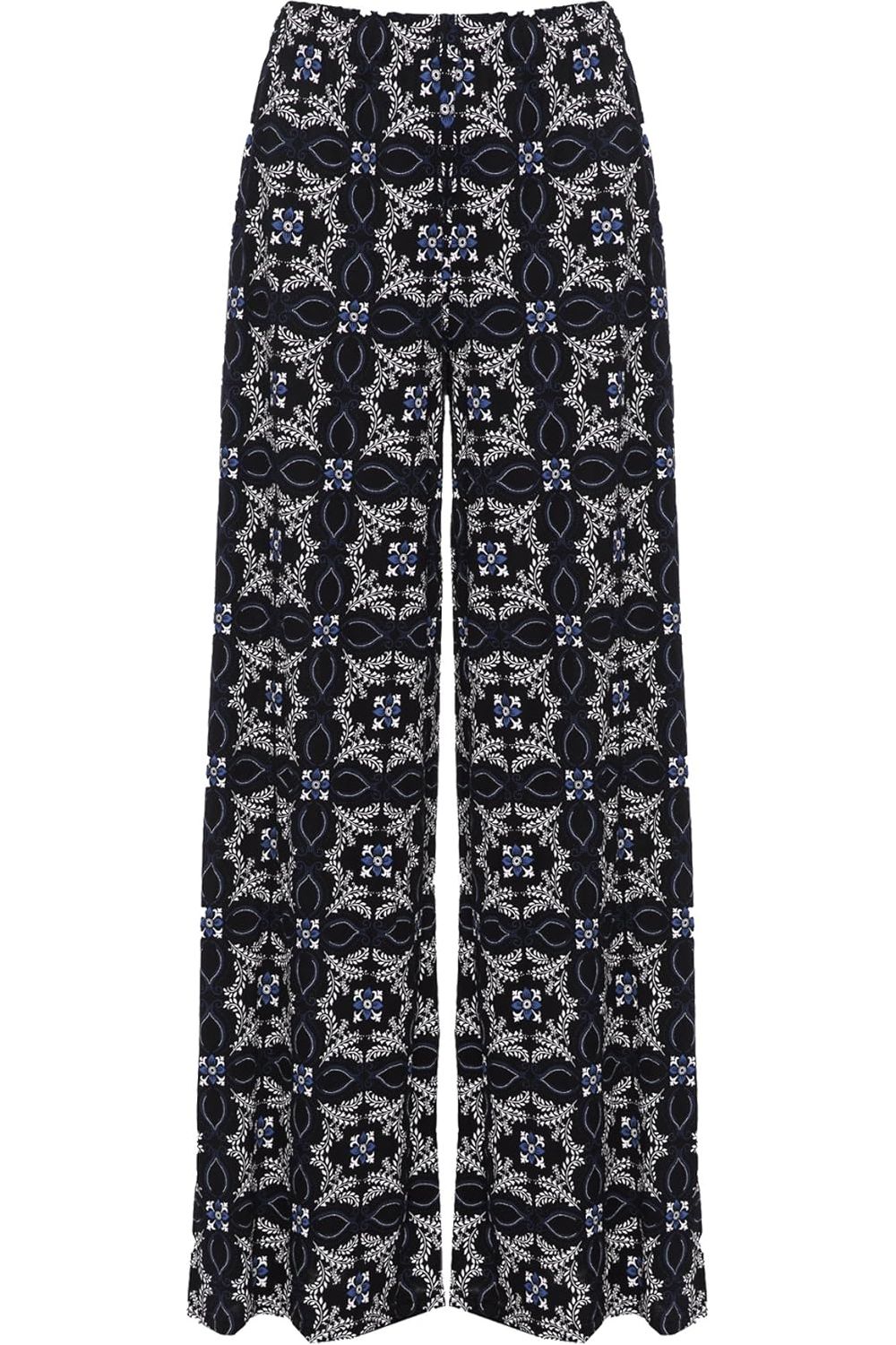 Square Floral Blue Square Floral Print Palazzo Trouser For Women 12-14 - Dropwear