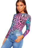 Multi Color Animal Long Sleeve Bodysuit Turtle Neck Multi Color Animal For Women 8-10 - Dropwear