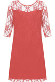 Red Lace Lined 3/4 Knee Length Dress For Women 18 - Dropwear