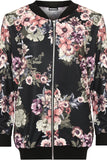 Black Floral Bomber Jacket Ladies Print Elasticated For Women 22-24 - Dropwear