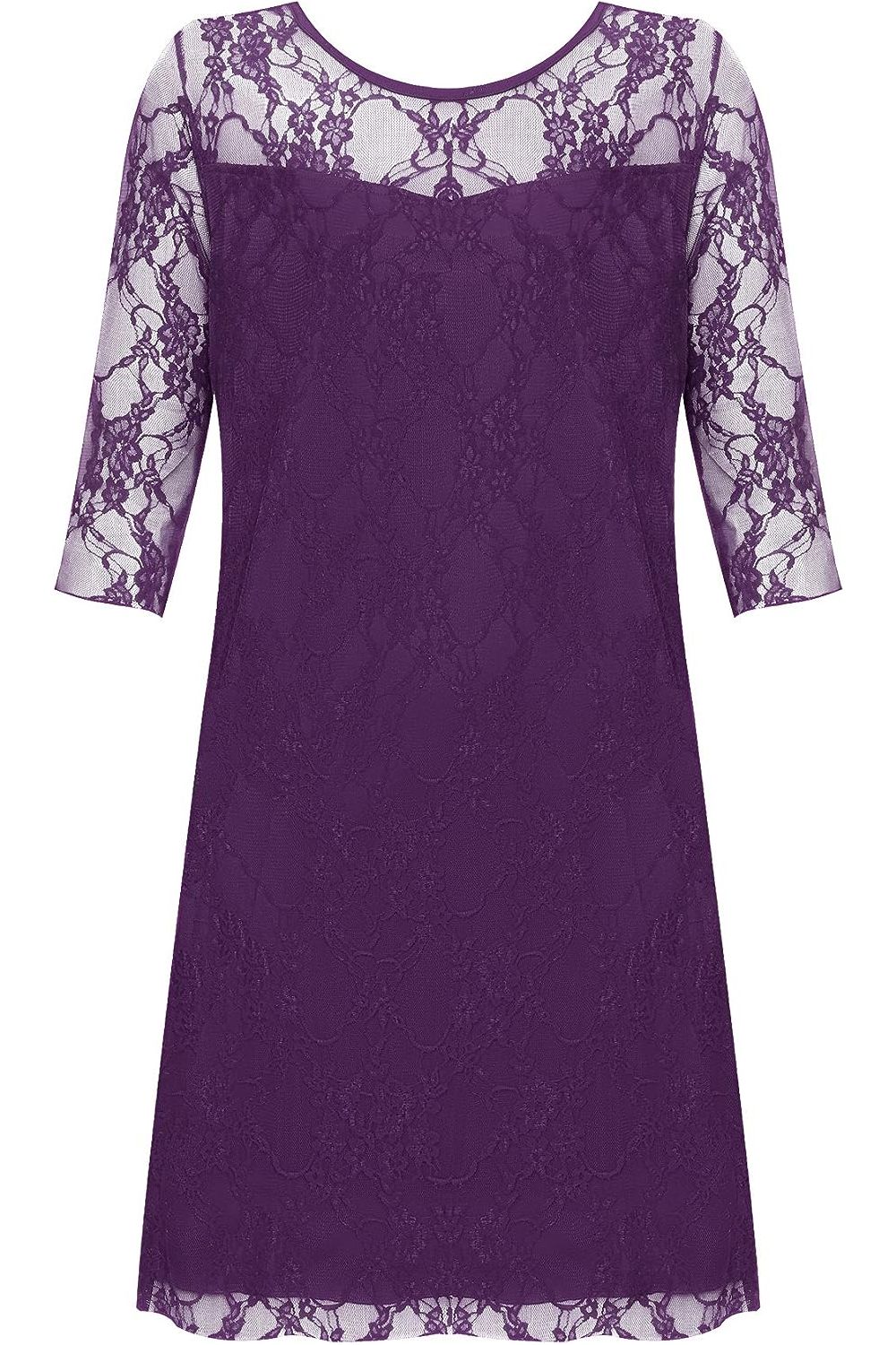 Red Lace Lined 3/4 Knee Length Dress For Women 14 - Dropwear