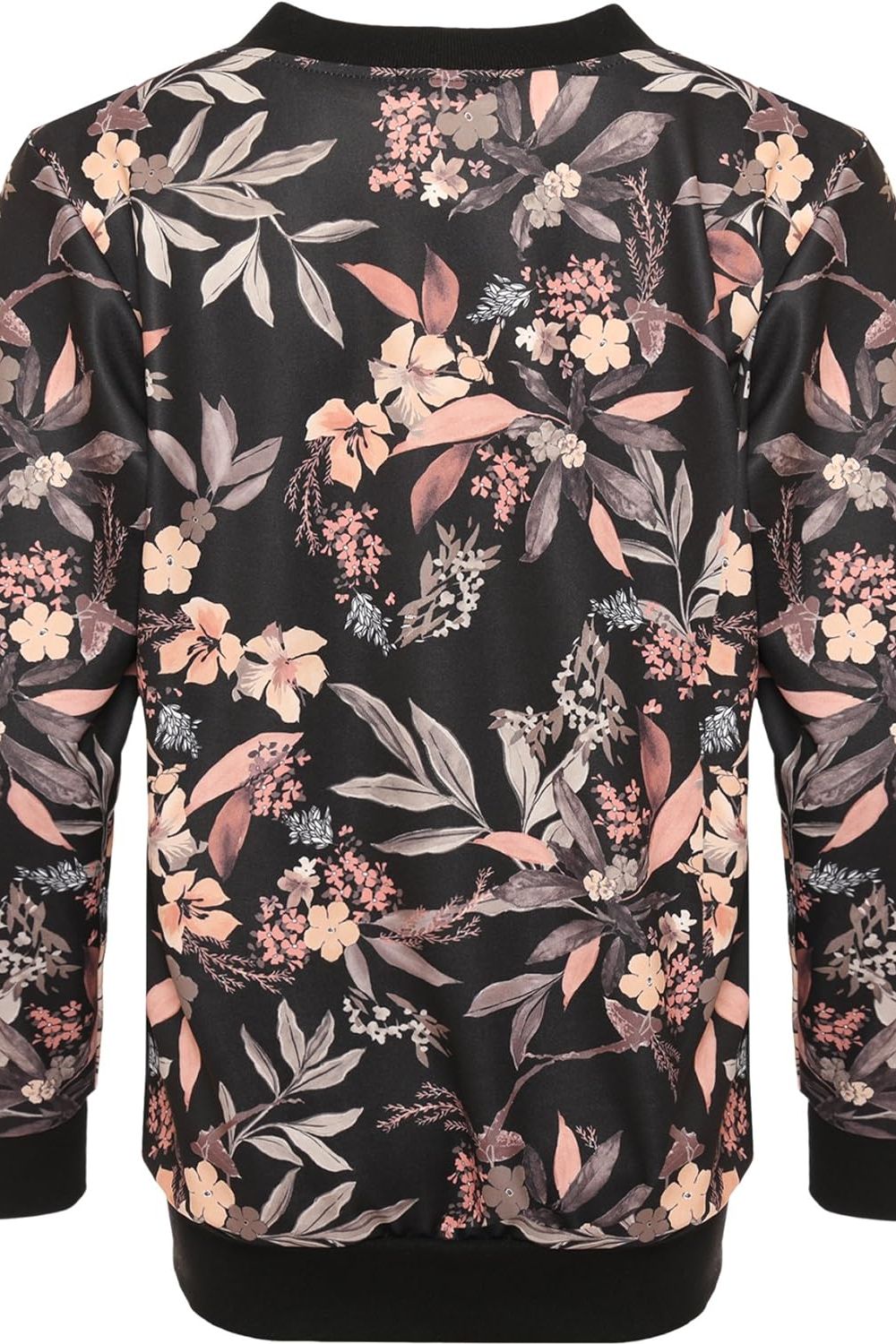 Black Floral Leaf Bomber Jacket Print For Women 20 - Dropwear