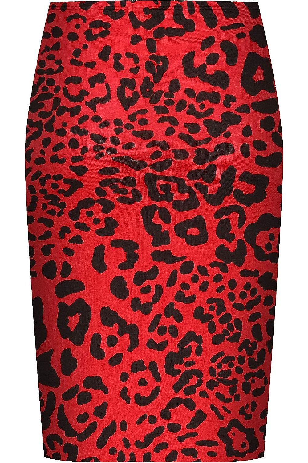 Red Animal Printed Stretch Pencil Midi Skirt For Women 12-14 - Dropwear